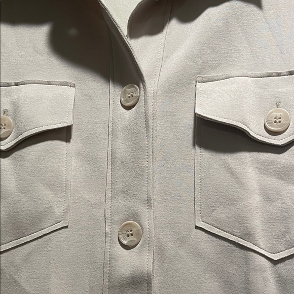 Joie Cream/Taupe Button-Up Utility Shirt Shacket - Picture 6 of 15